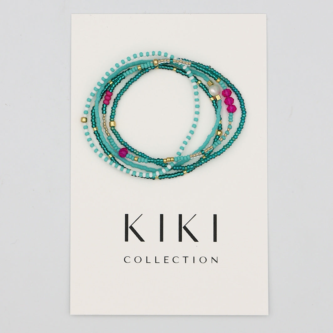 Beaded Bracelet - 5 Pack - Metallic Seaweed