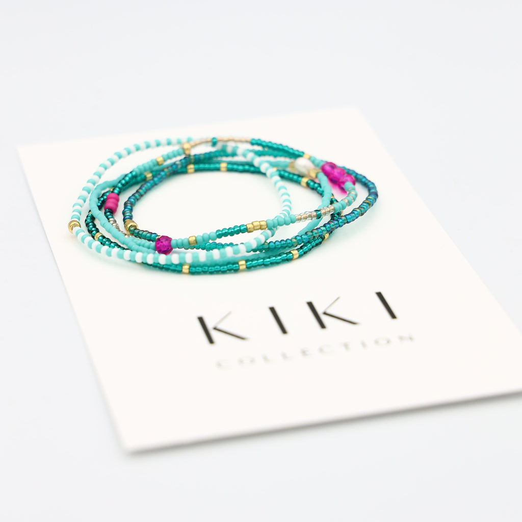 Beaded Bracelet - 5 Pack - Metallic Seaweed