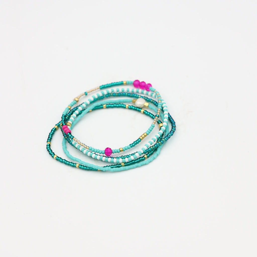 Beaded Bracelet - 5 Pack - Metallic Seaweed