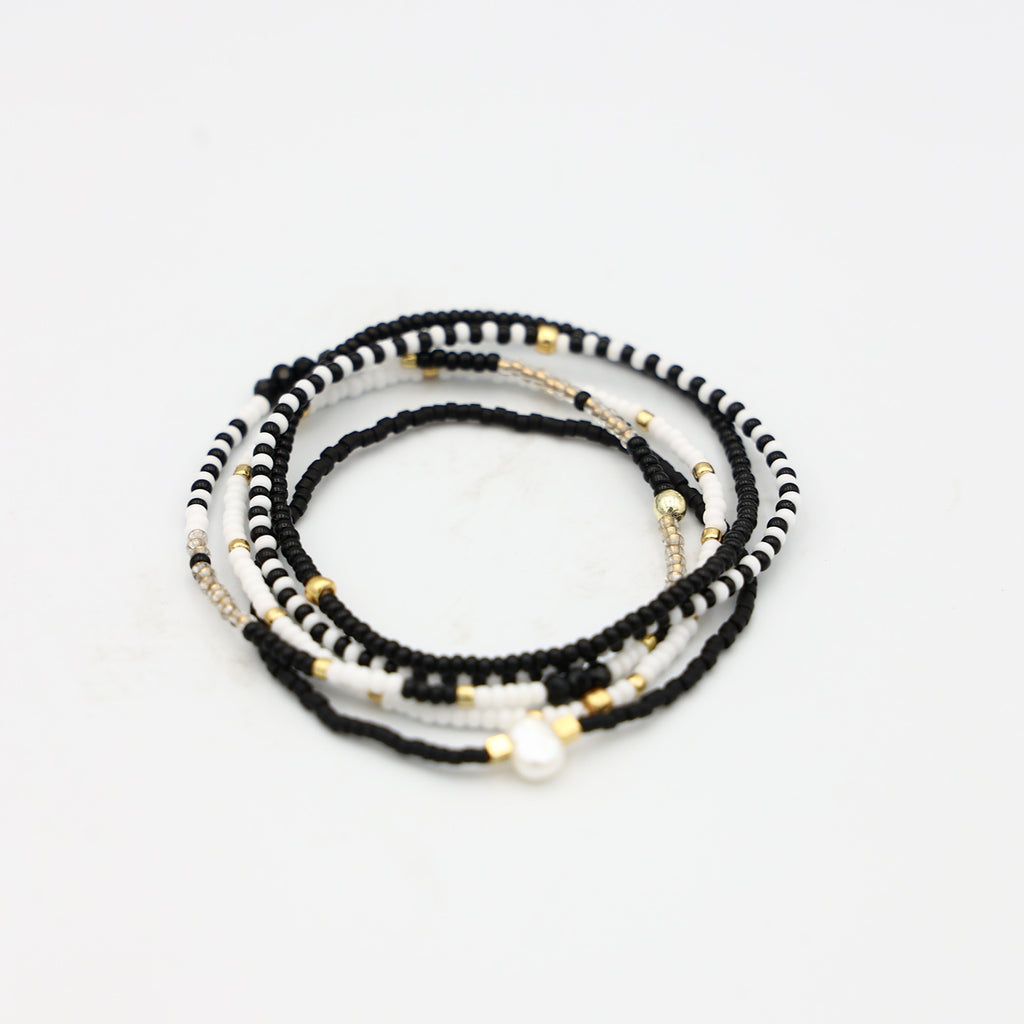 Beaded Bracelet - 5 Pack - Chalk and Charcoal