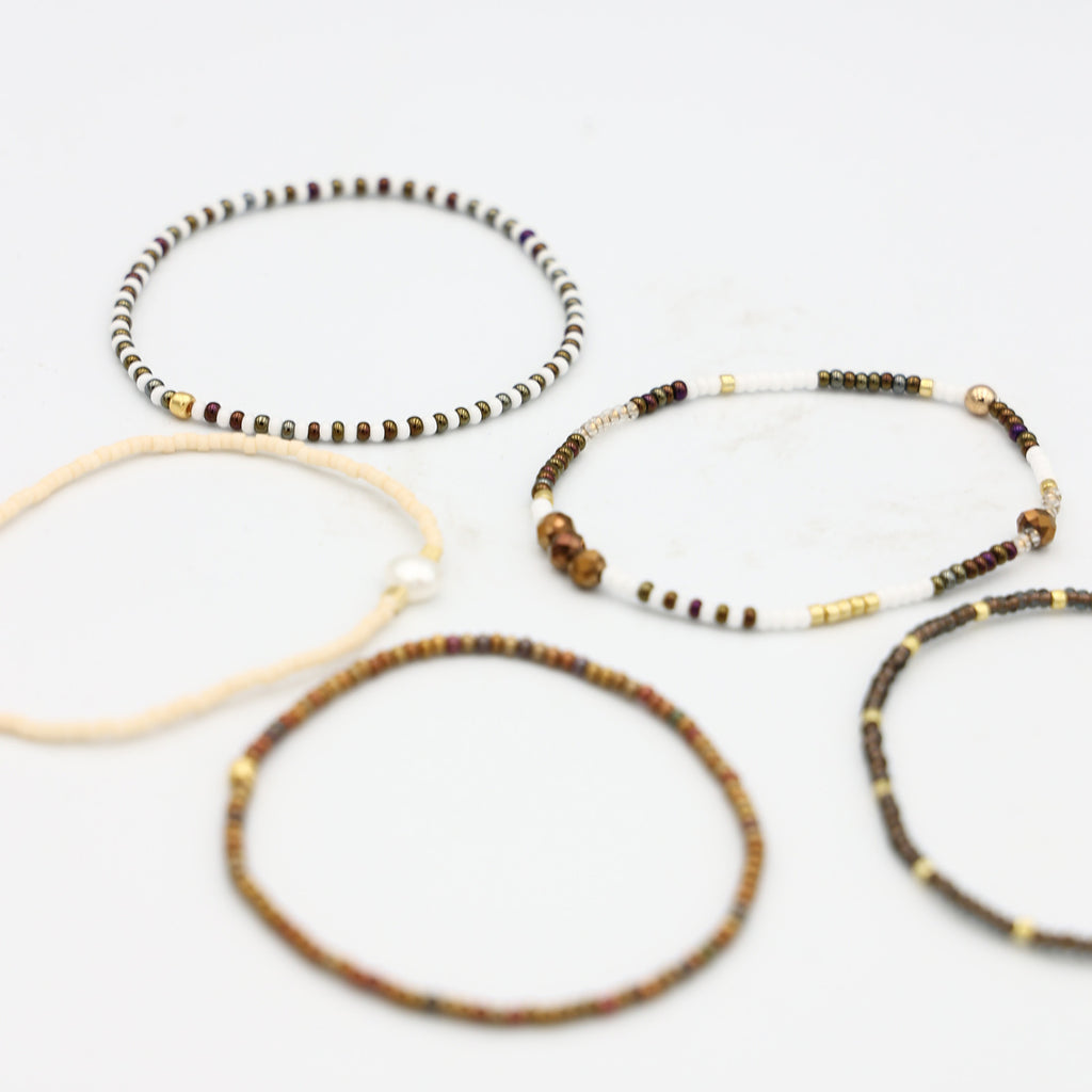 Beaded Bracelet - 5 Pack - Turkish Coffee