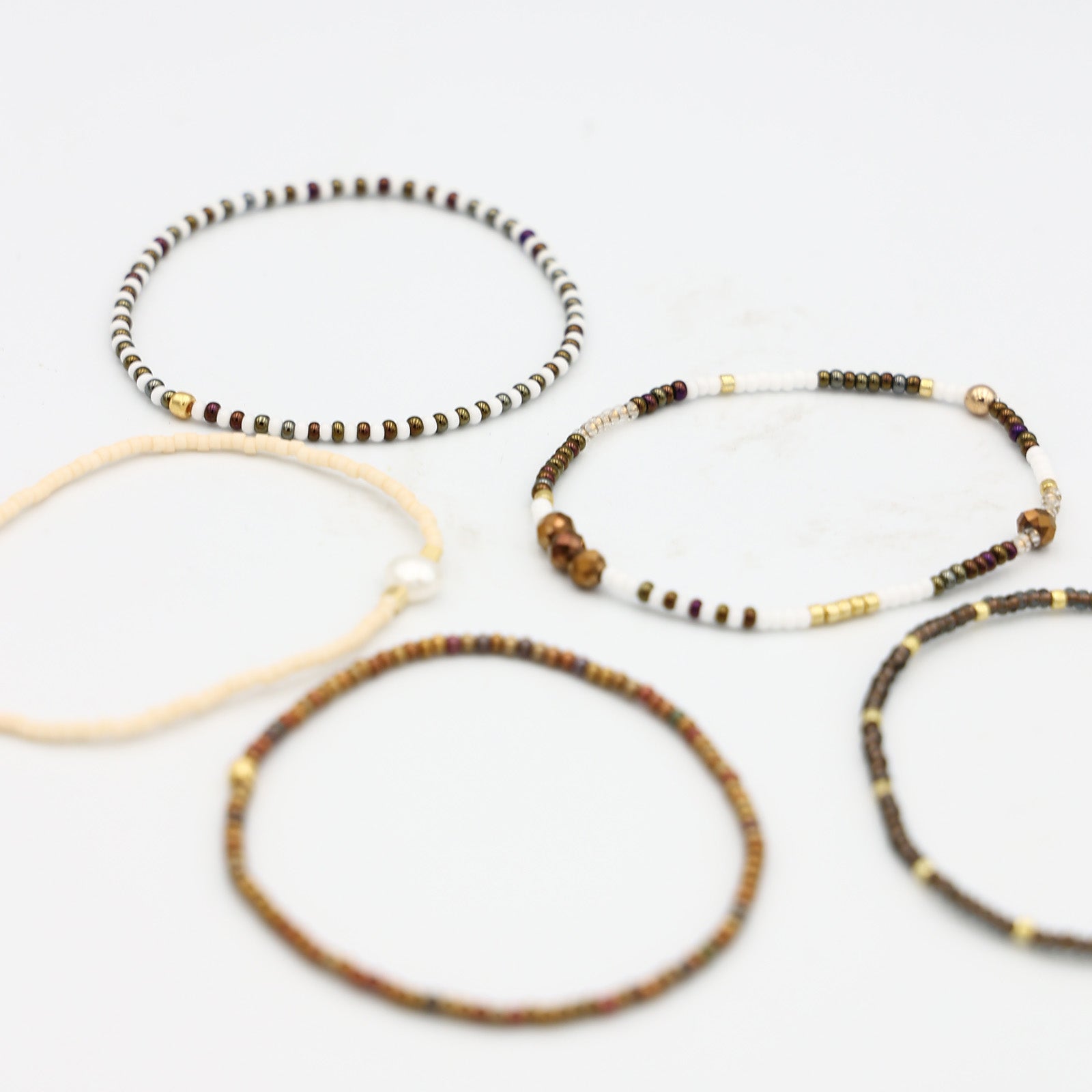 Beaded Bracelet - 5 Pack - Turkish Coffee