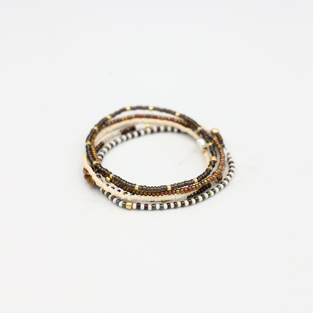 Beaded Bracelet - 5 Pack - Turkish Coffee