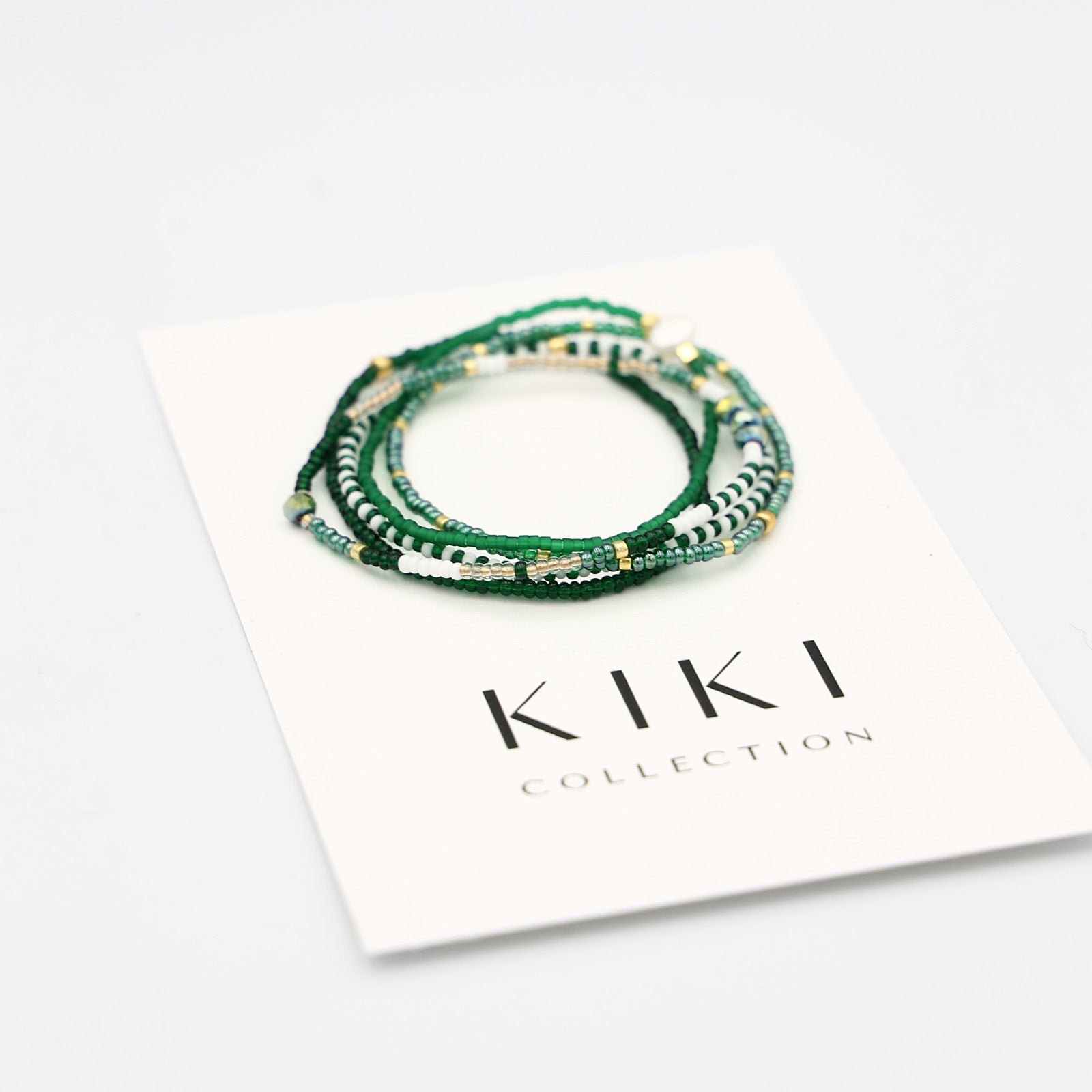 Beaded Bracelet - 5 Pack - Green + Gold