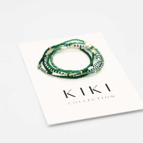 Beaded Bracelet - 5 Pack - Green + Gold