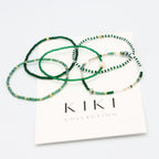 Beaded Bracelet - 5 Pack - Green + Gold