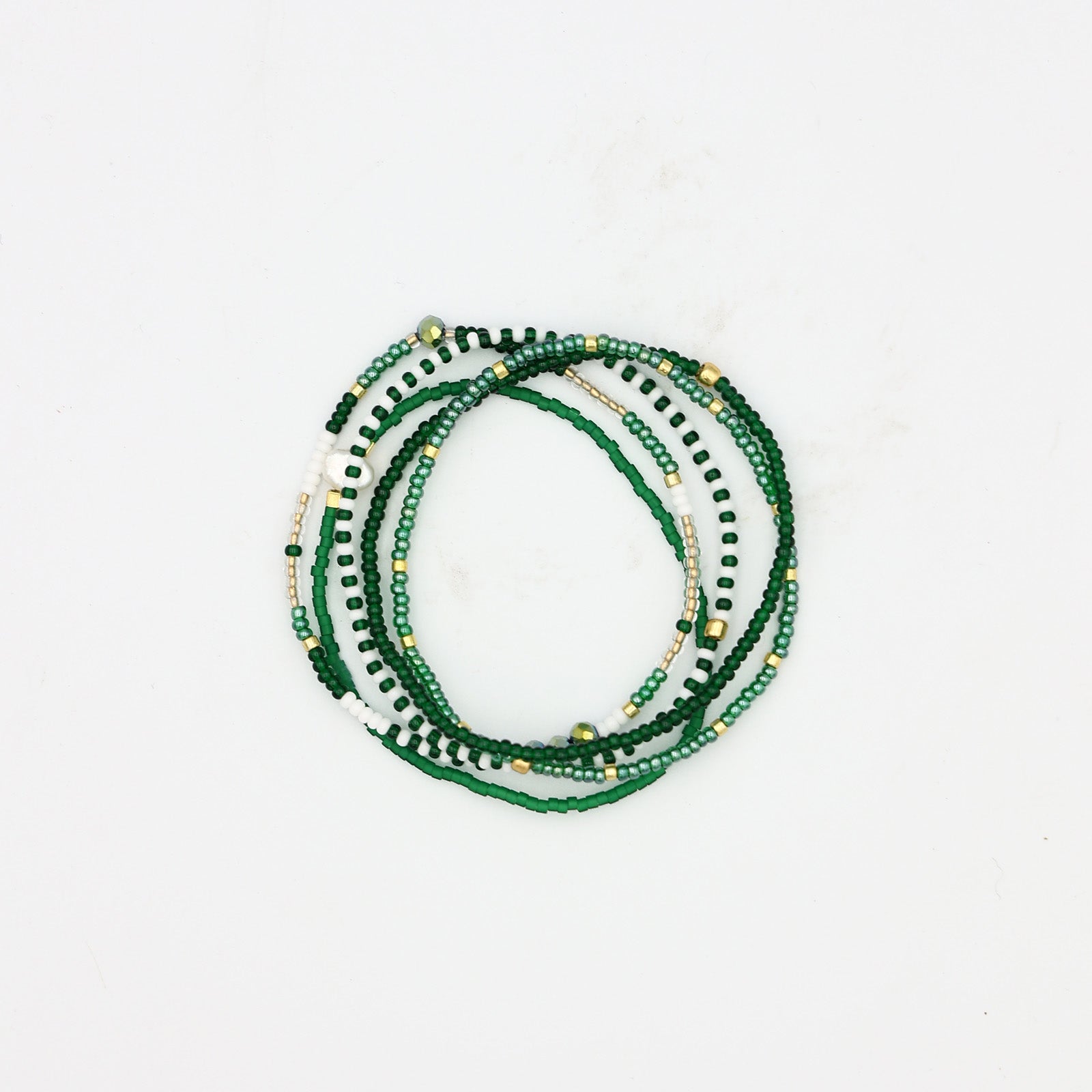 Beaded Bracelet - 5 Pack - Green + Gold