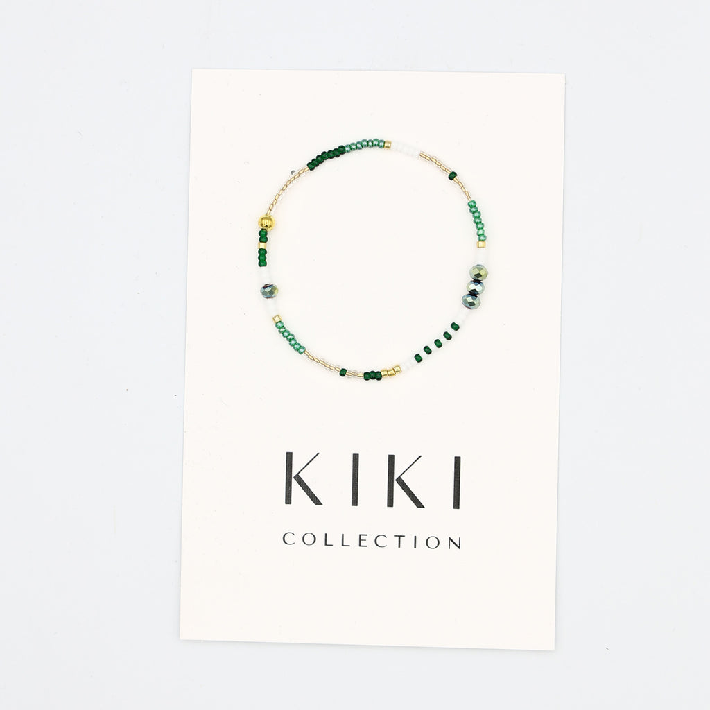 Single Beaded Bracelet - Green + Gold