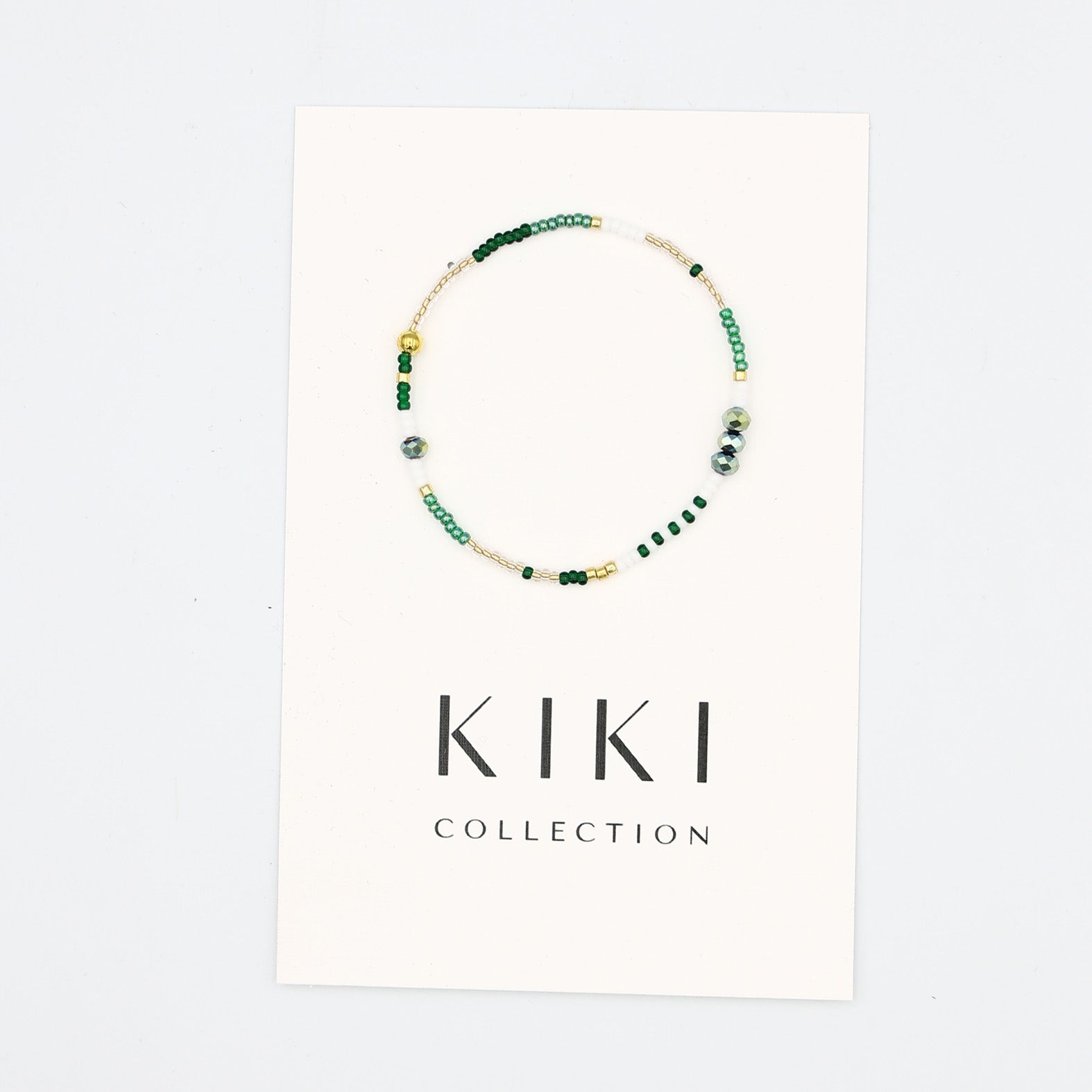 Single Beaded Bracelet - Green + Gold