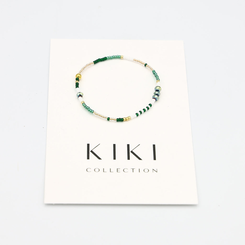 Single Beaded Bracelet - Green + Gold