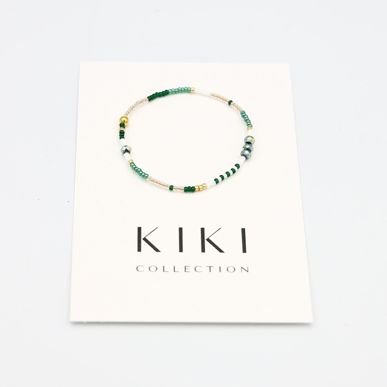 Single Beaded Bracelet - Green + Gold