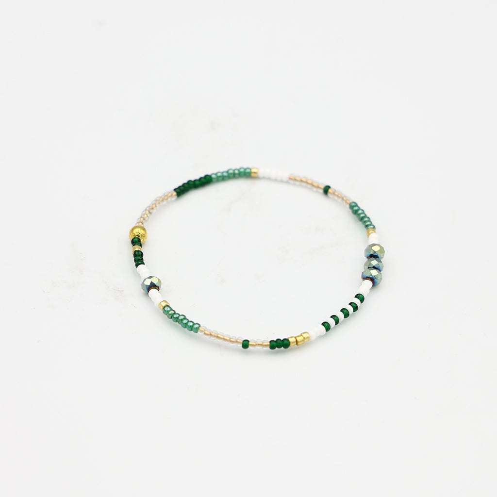 Single Beaded Bracelet - Green + Gold