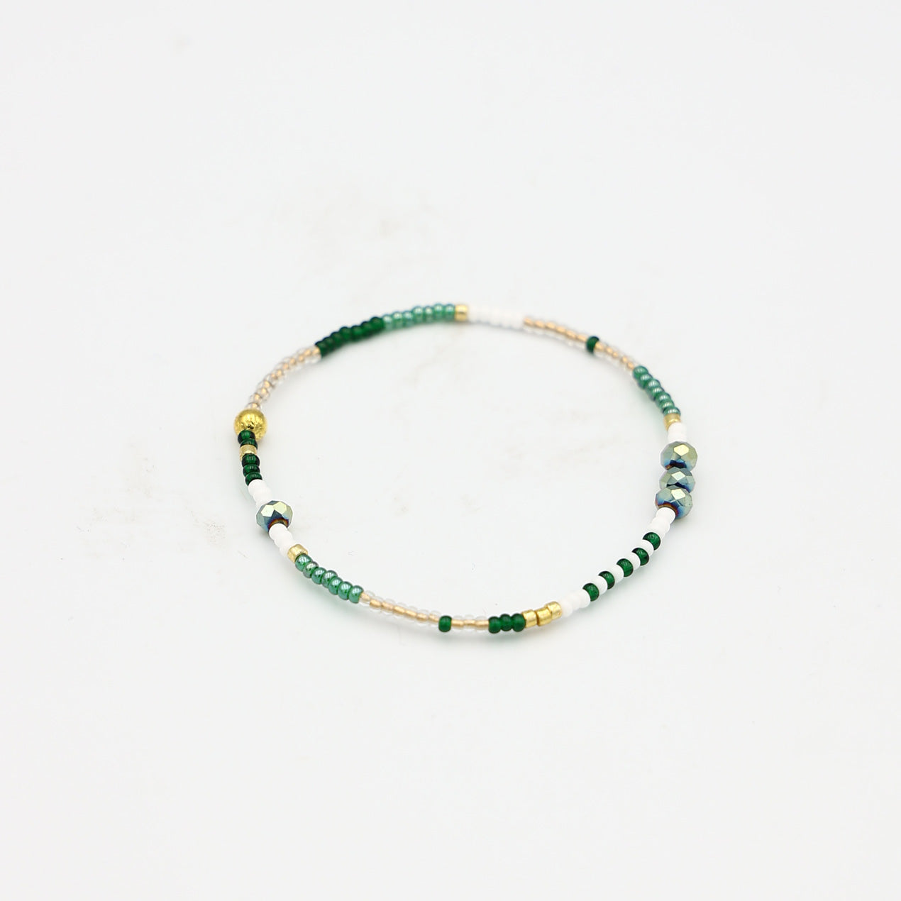 Single Beaded Bracelet - Green + Gold