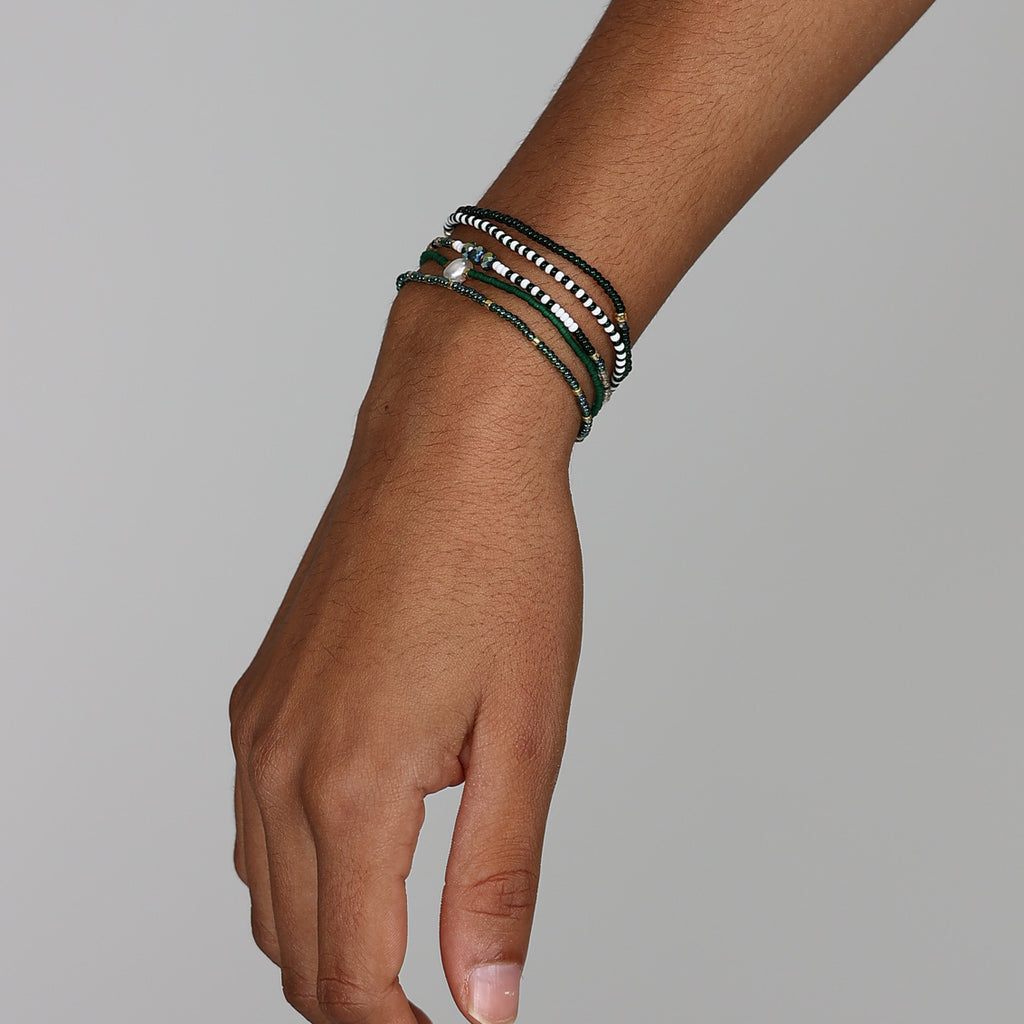 Single Beaded Bracelet - Green + Gold