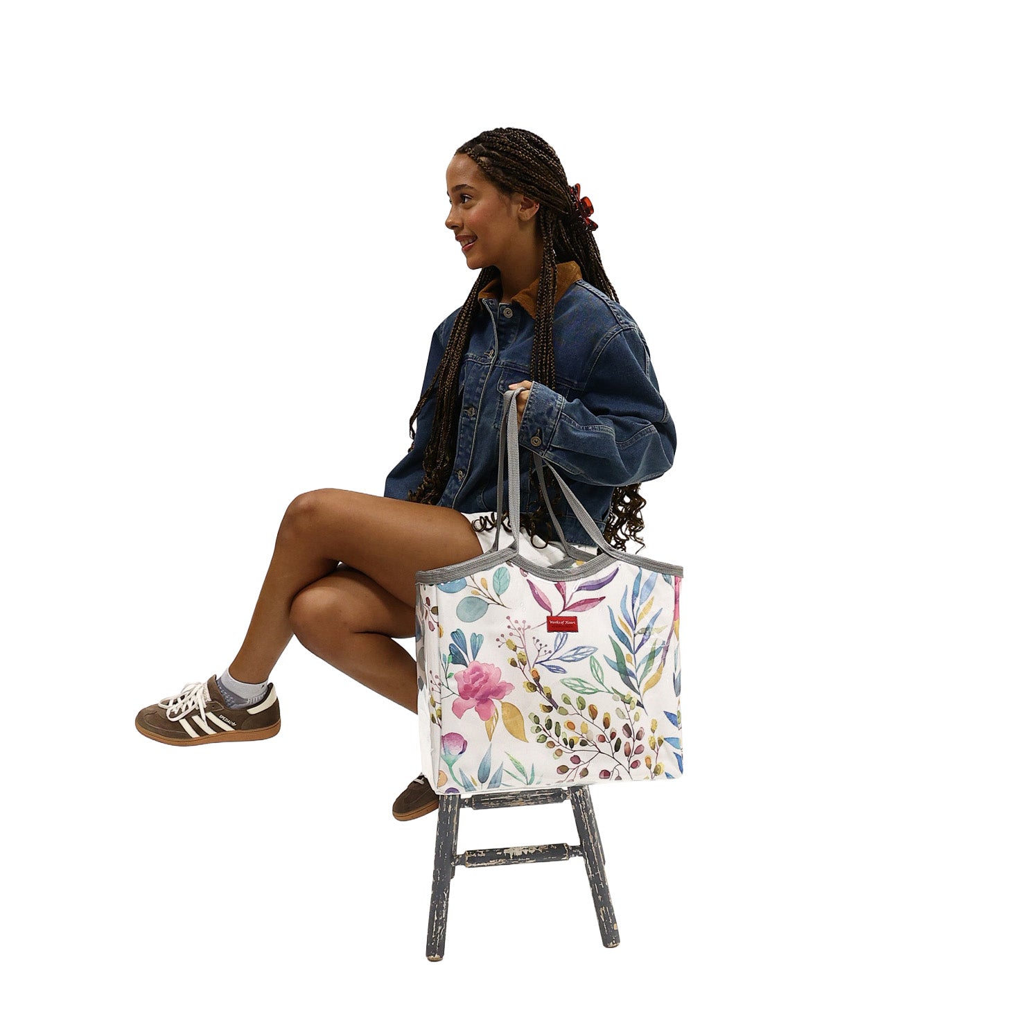 Zip Up Carry All Bag - White Leaf