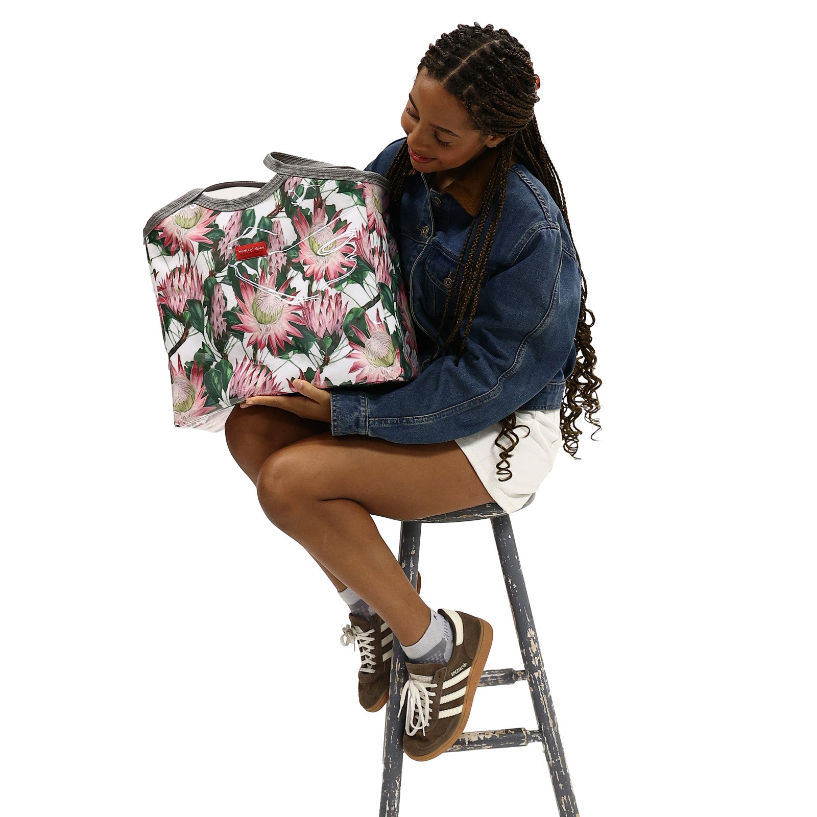 Zip Up Carry All Bag - White Leaf