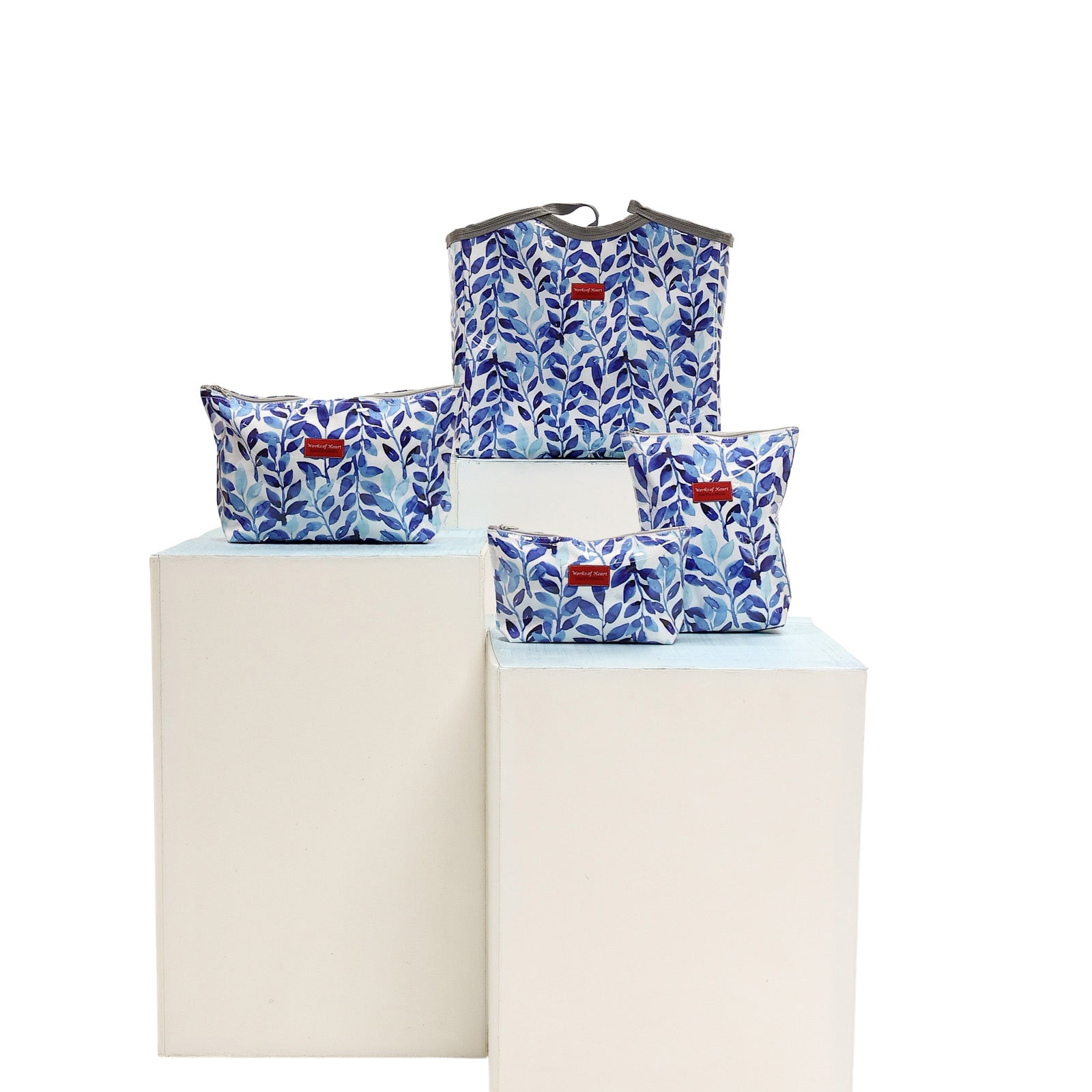 Large Shower Bag - Blue Leaf