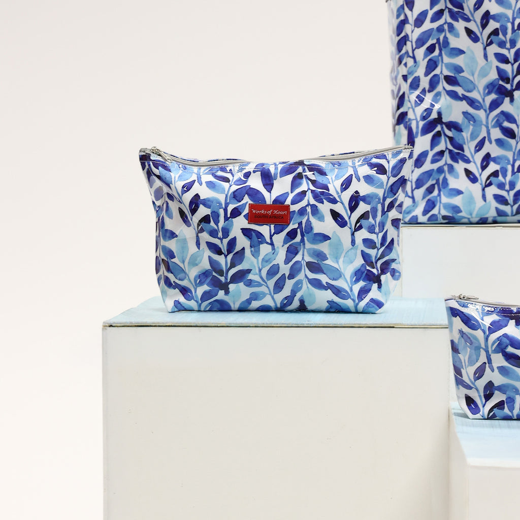 Large Shower Bag - Blue Leaf
