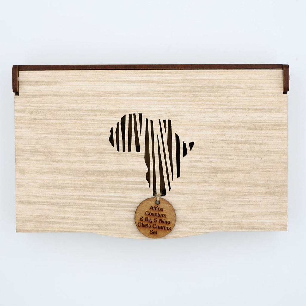 Africa Coasters & Big 5 Wine Glass Charms Combo