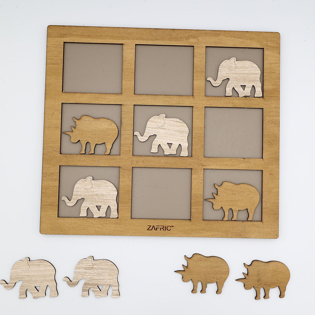 Wooden Tic Tac Toe – Rhino & Elephant