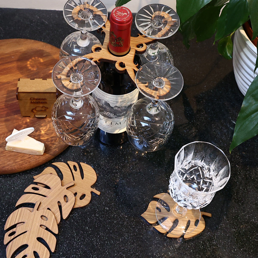 Wooden Wine Glass Holder (Assorted Designs) - Detailed Design