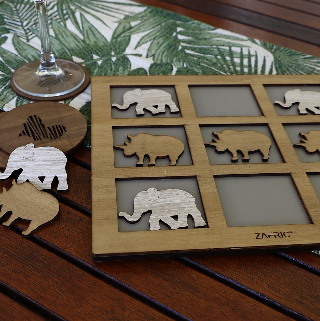 Wooden Tic Tac Toe – Rhino & Elephant