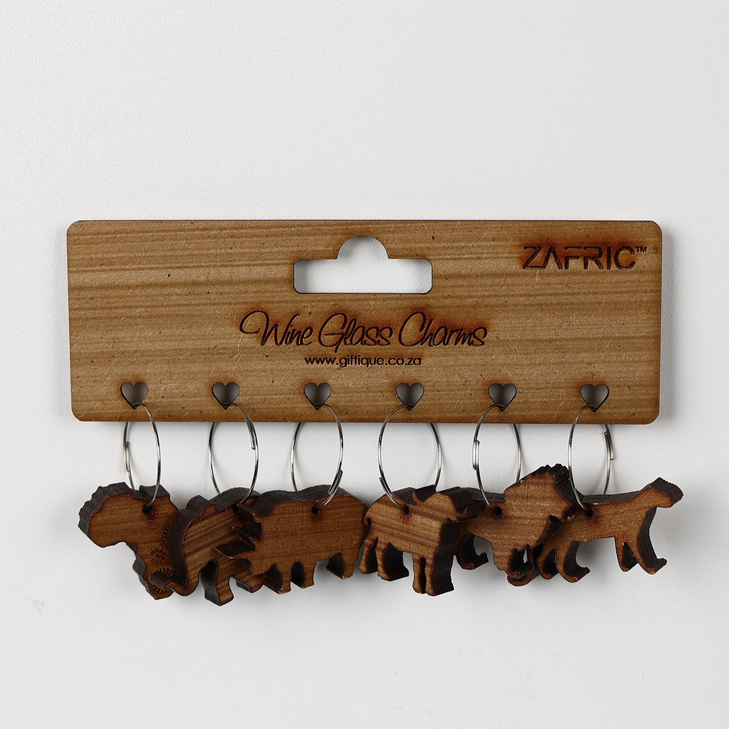 Big 5 Wine Glass Charms on Wooden Backer