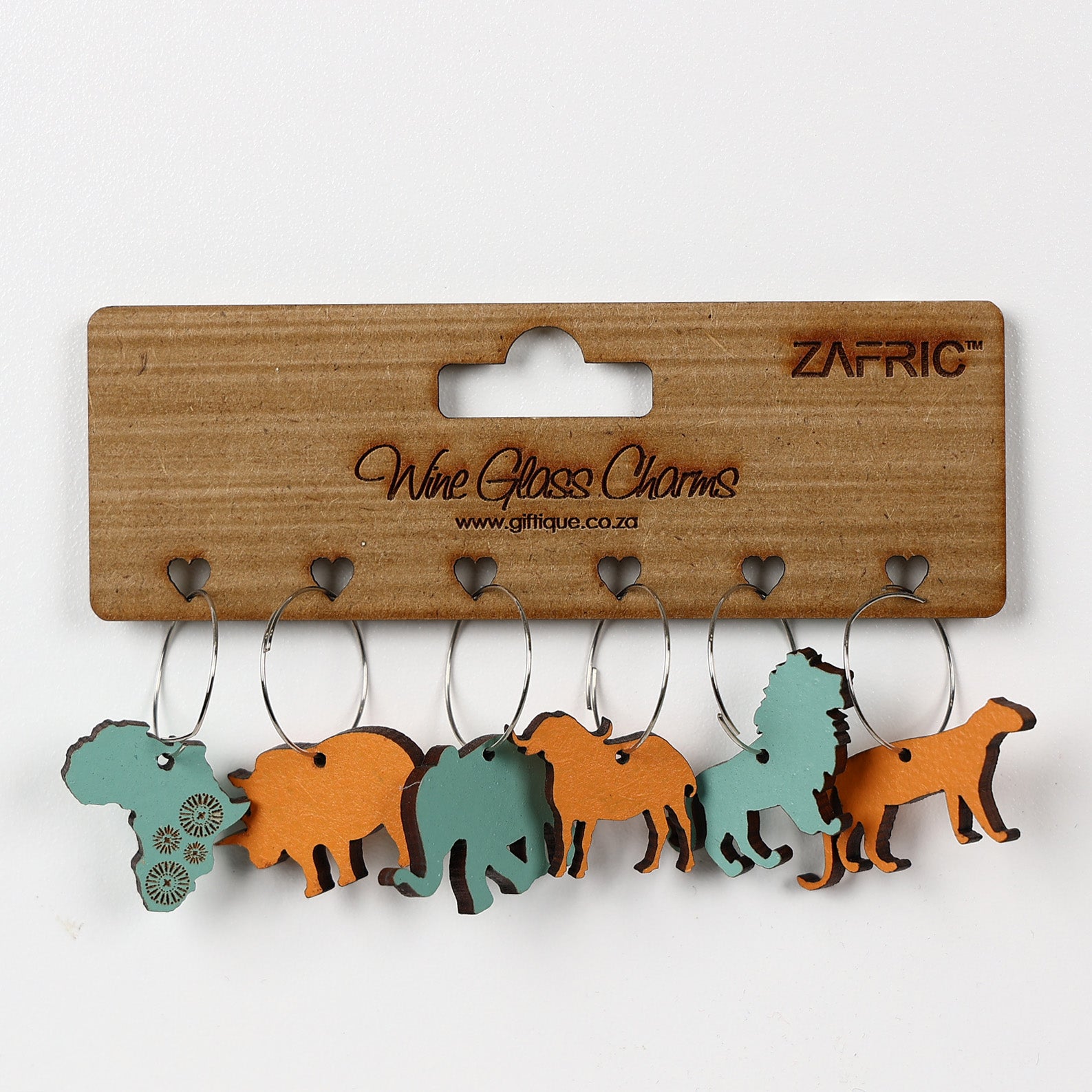 Big 5 Wine Glass Charms on Wooden Backer