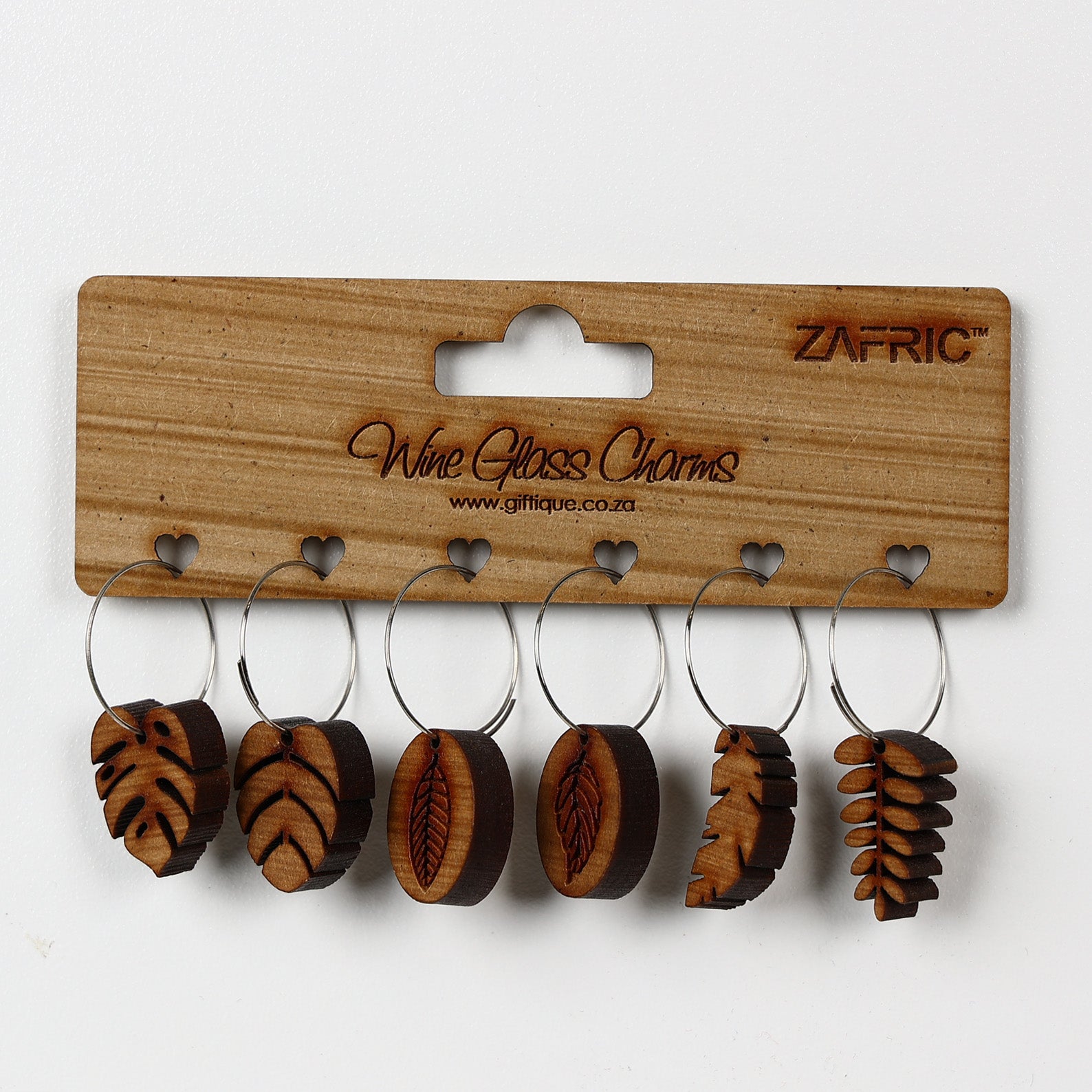 Wine Glass Charms Botanical on Wooden Backer Wood