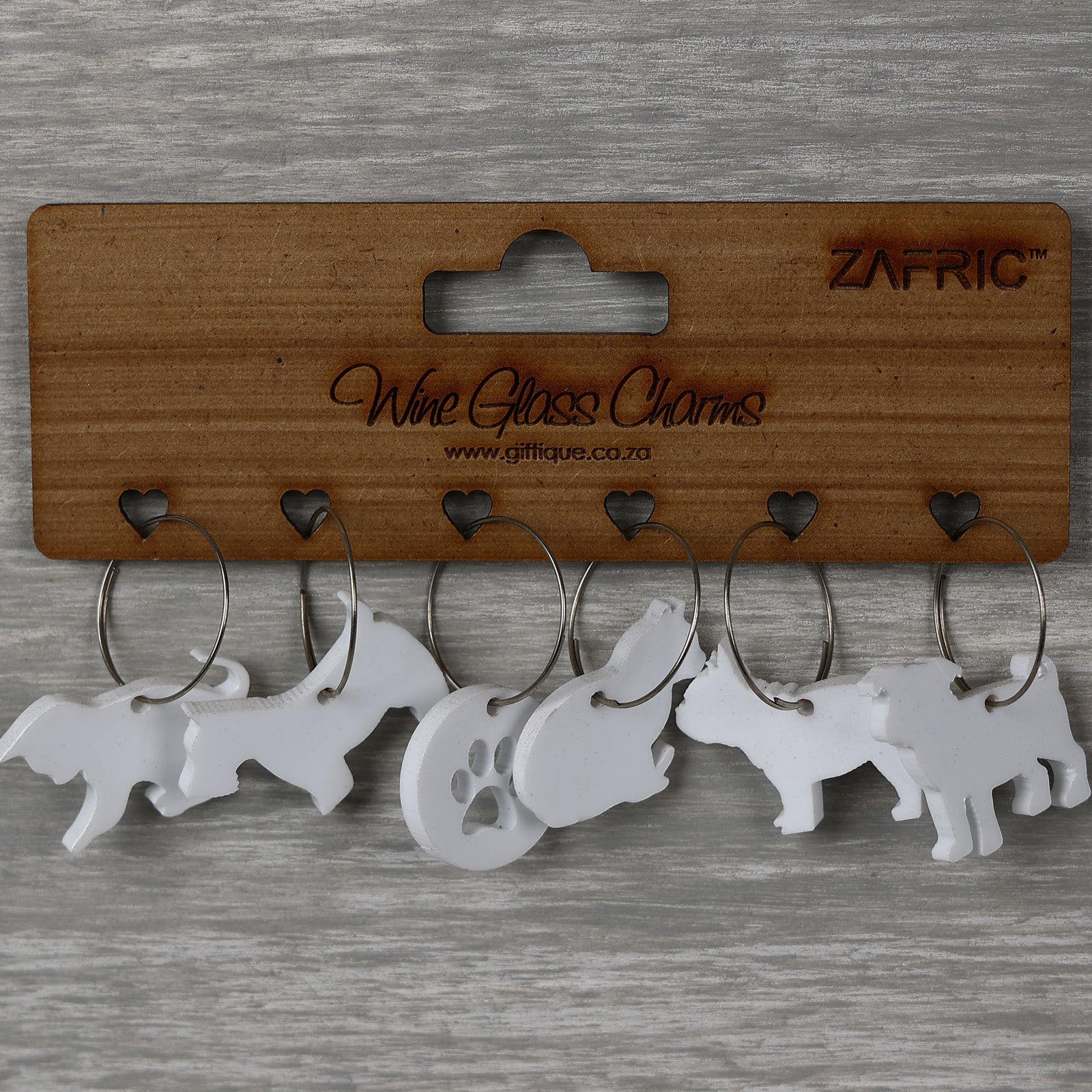 Wine Glass Charms Cat/Dog on Wooden Backer Wood