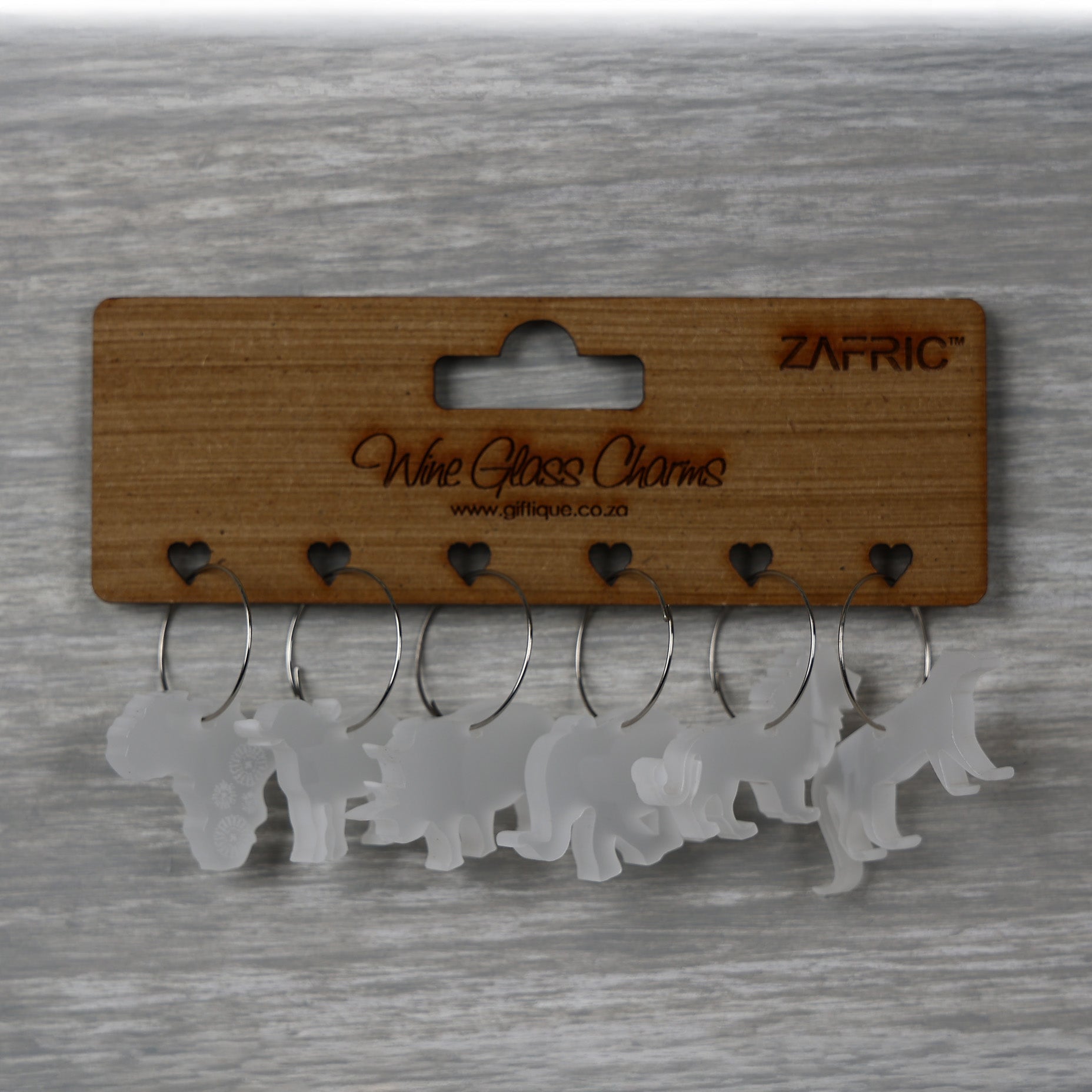 Big 5 Wine Glass Charms on Wooden Backer