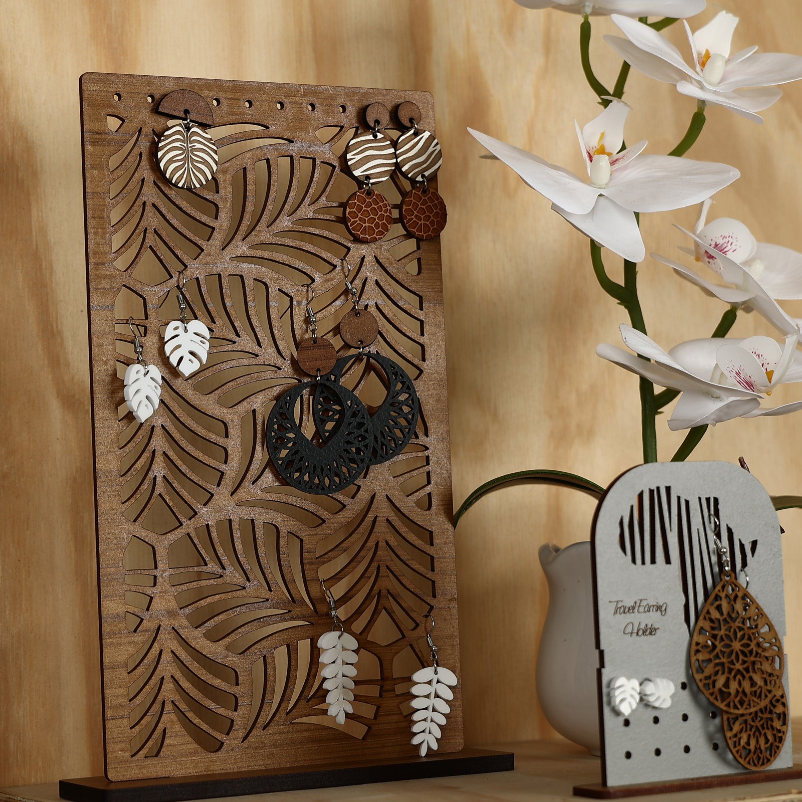 Leaf Earring Stand Wood