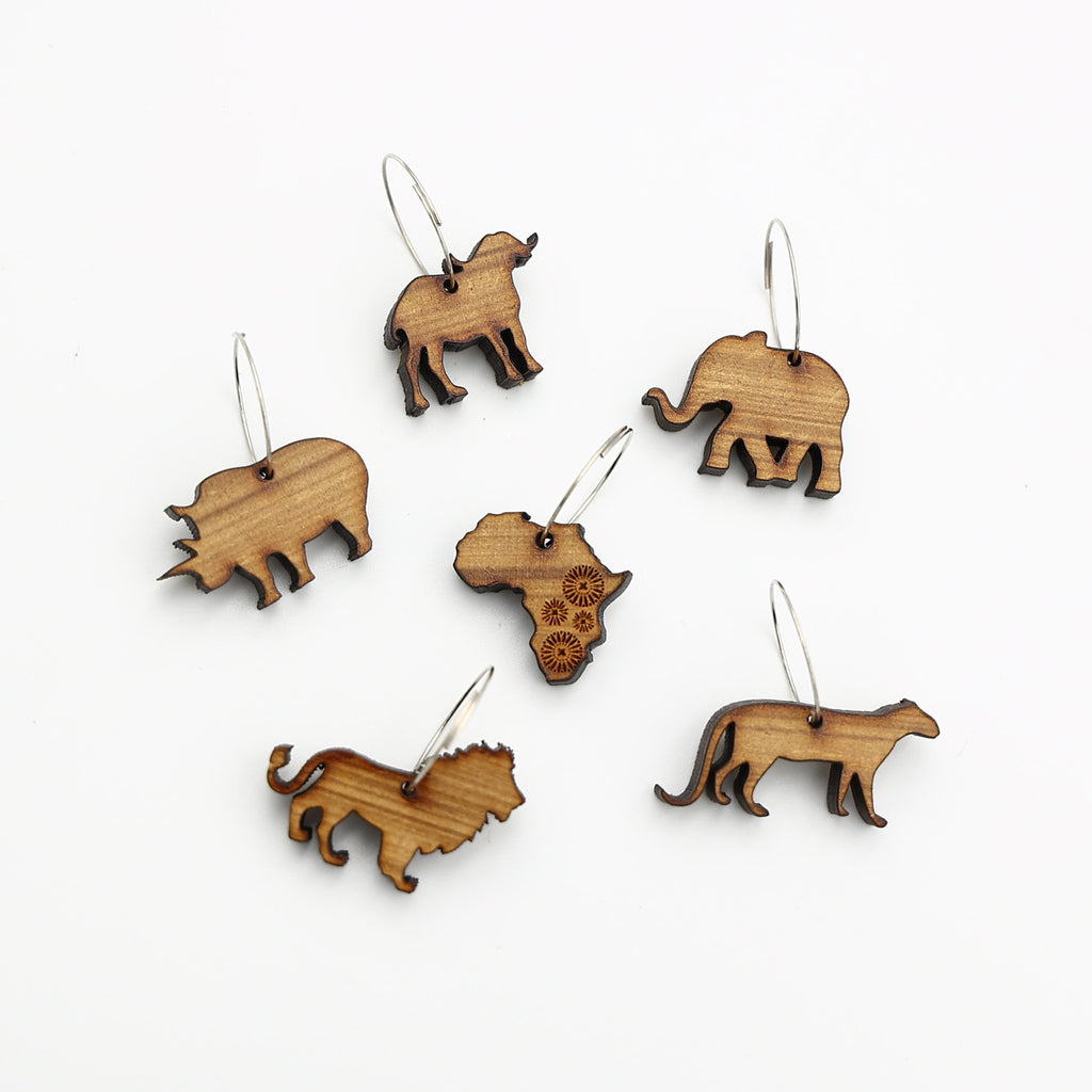 Africa Coasters & Big 5 Wine Glass Charms Combo