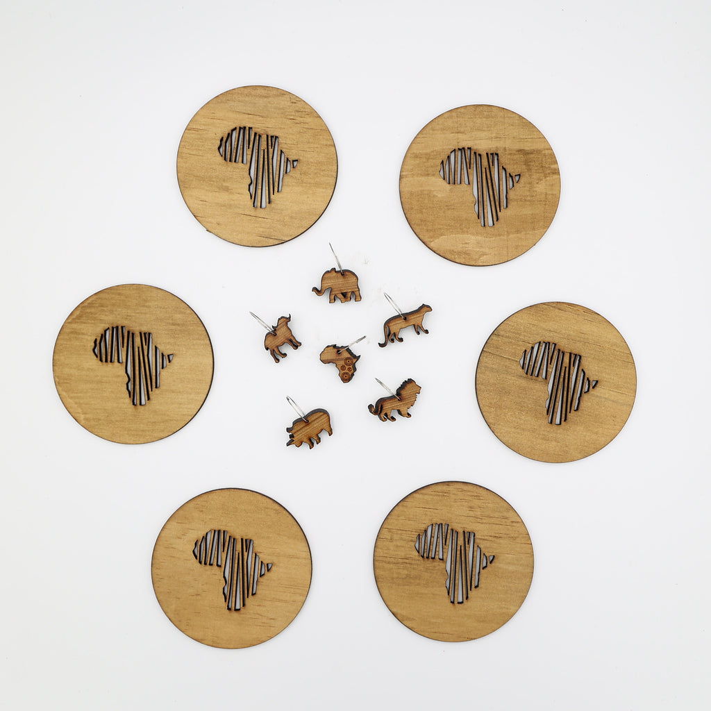 Africa Coasters & Big 5 Wine Glass Charms Combo