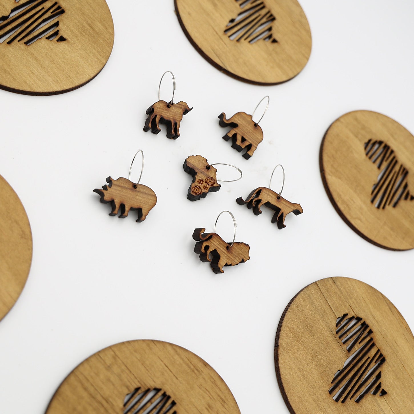 Africa Coasters & Big 5 Wine Glass Charms Combo