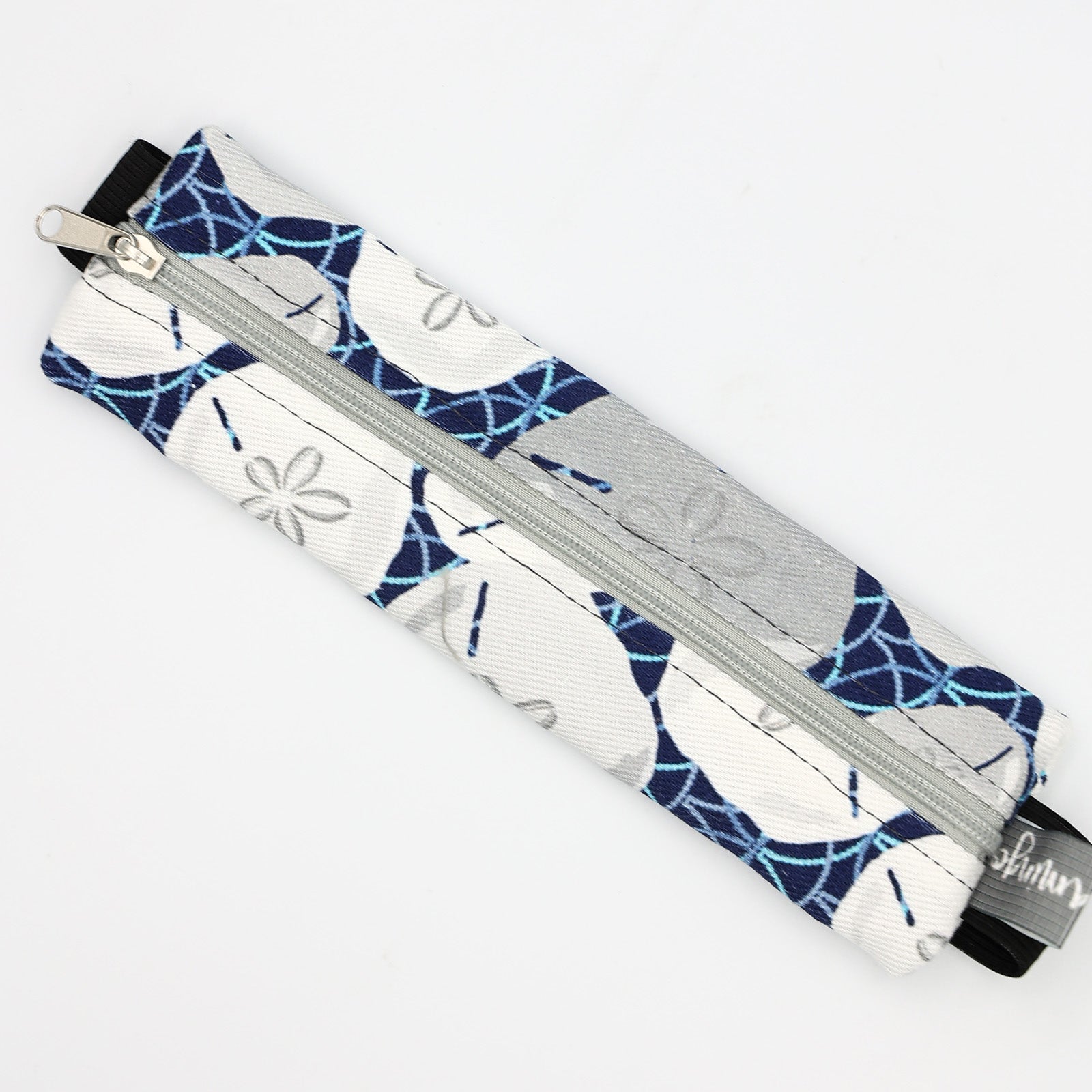 Elastic Bookmark & Pen Holder – Navy Grey Bubbles