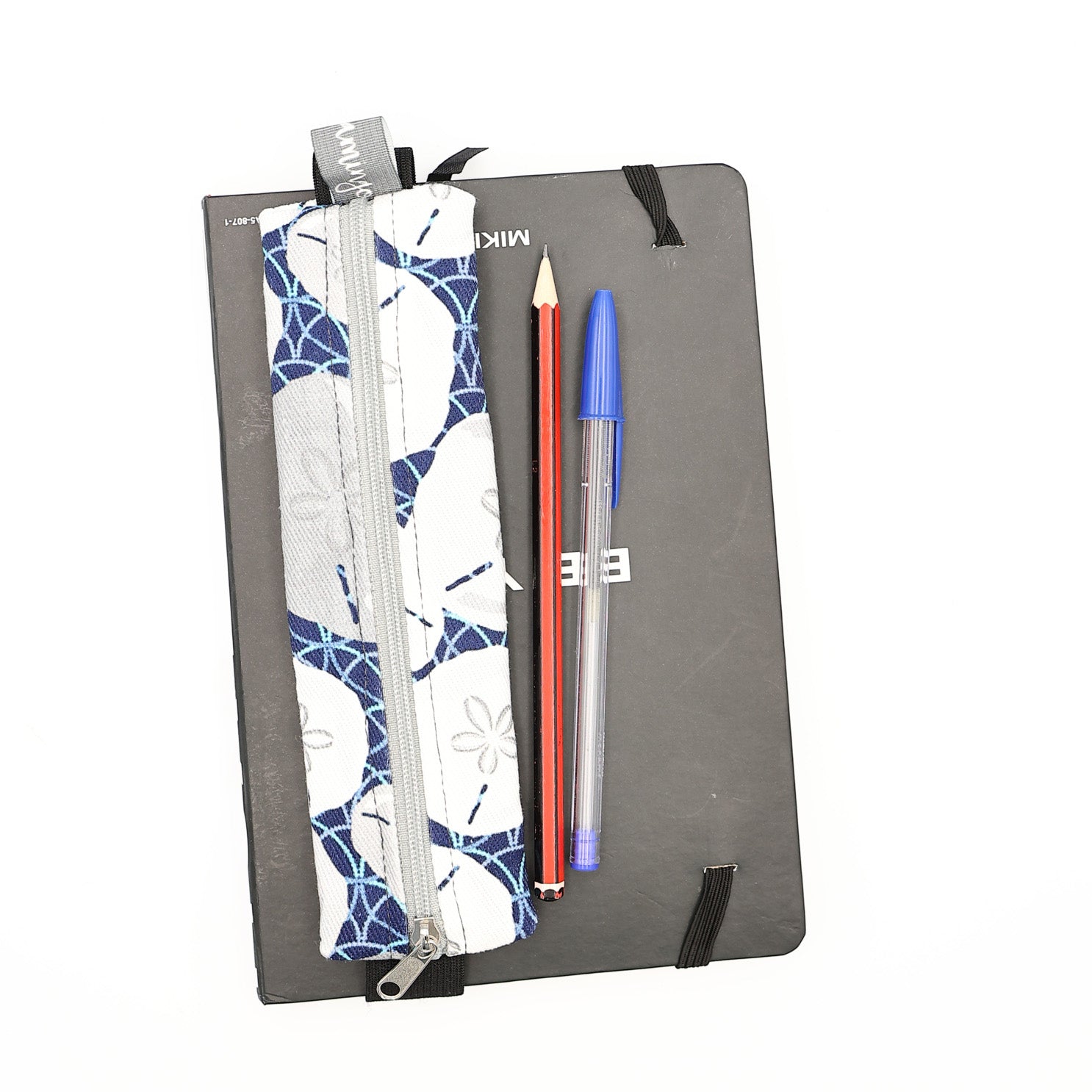 Elastic Bookmark & Pen Holder – Navy Grey Bubbles